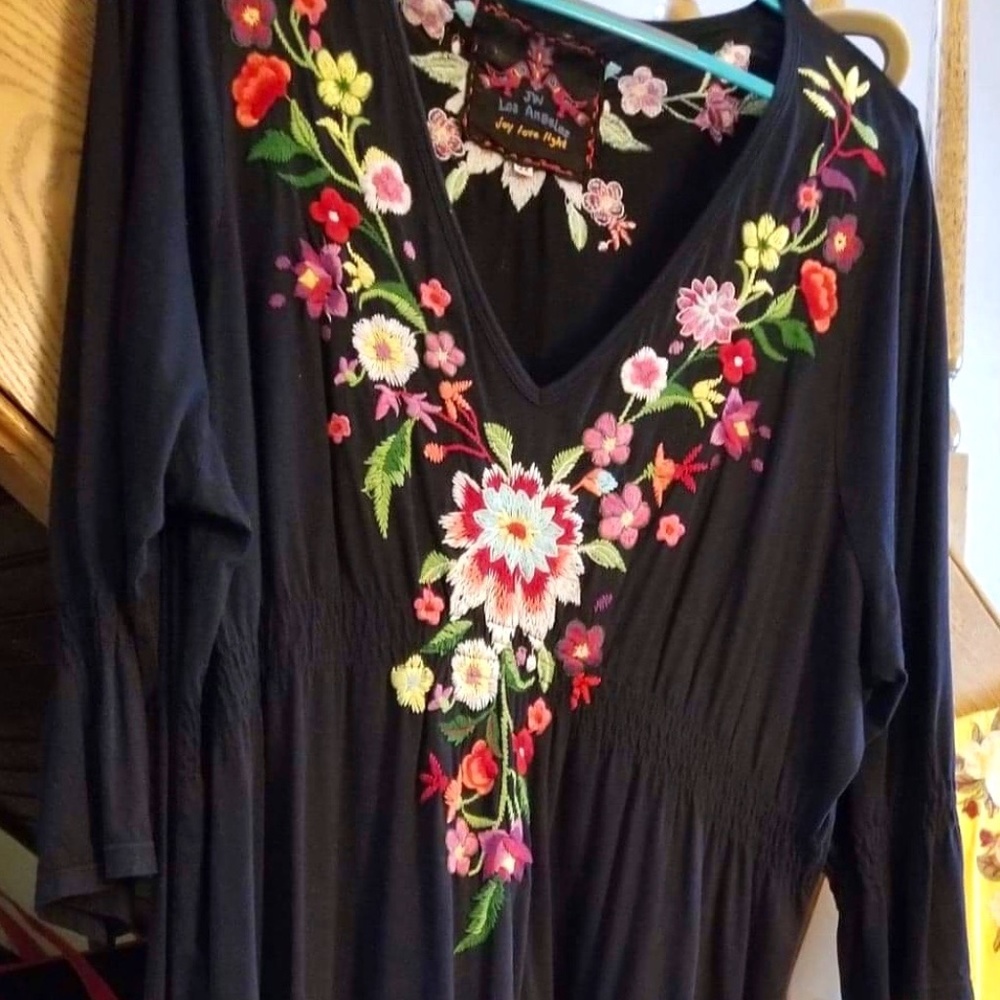 Johnny Was LA Joy Love Light Black Dress Embroidery Size 2x Cotton